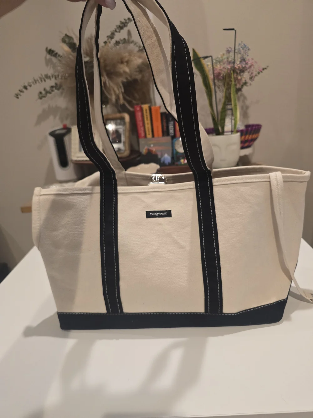 WagWear Canvas Tote Bag in Cream with Black Trim
